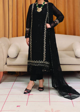 COLD BLACK– Embroidered Chiffon Unstitched 3Pc Suit.